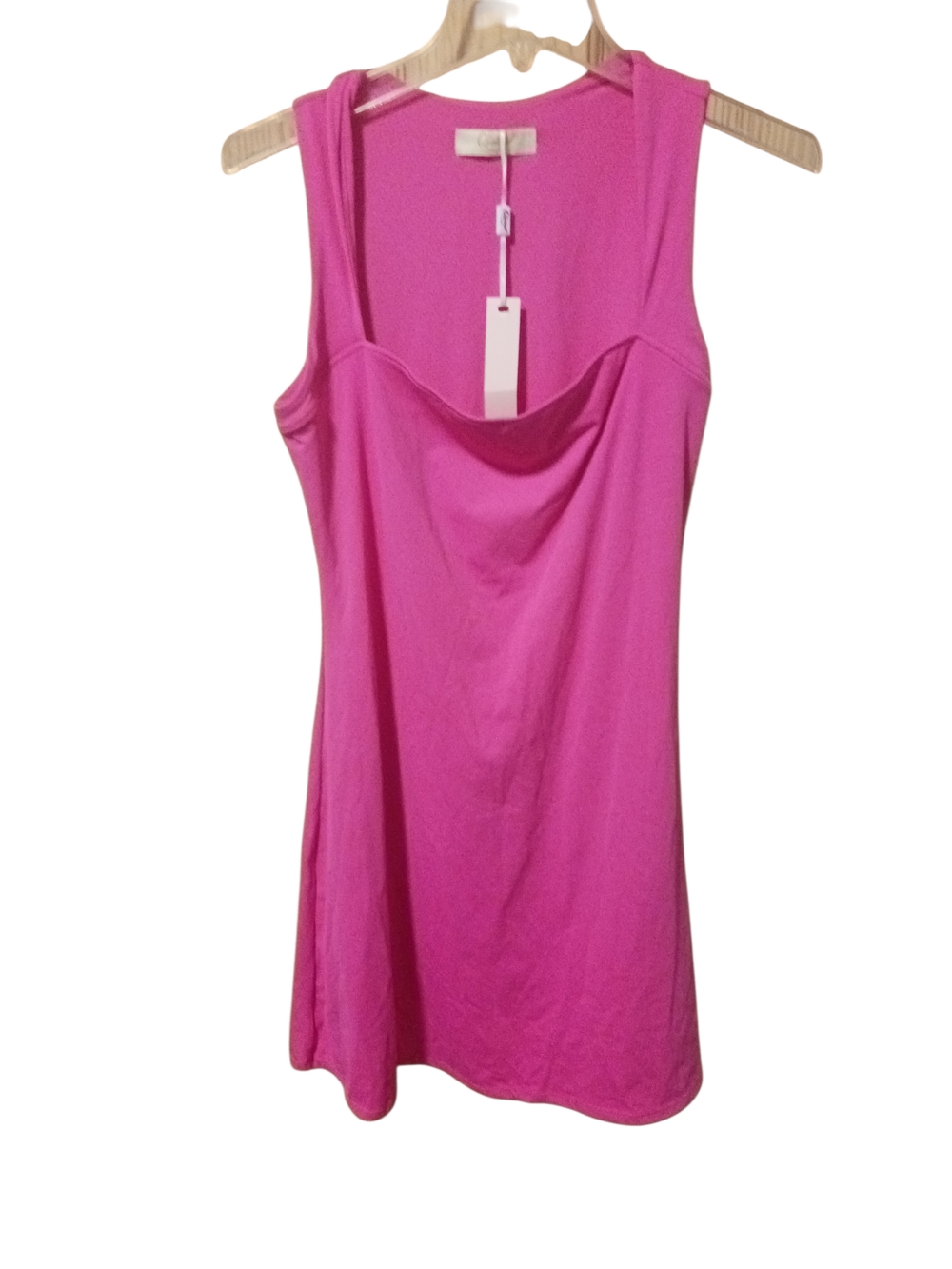 Qinsen Sleeveless Square-Neck FitnessTank Mini dress in Bright Pink Sixe Xl - Picture 2 of 7